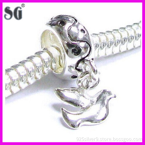 Sterling Silver Carrier Pigeon Bead For European Charm Bracelets _Solid 925 corrugated hanging beads
